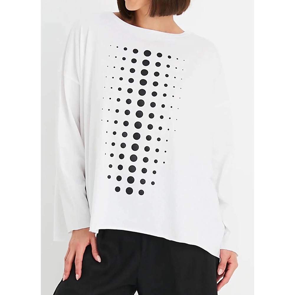 PLANET BY LAUREN G Dot Dot Dot Luxury Boxy T-Shirt White Black - Picture 2 of 13